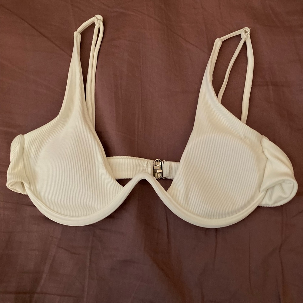 Zaful Push Up Plunge Ribbed White Bikini Top